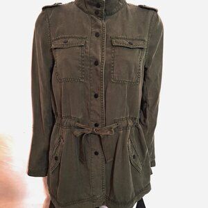 NWT Loft Green Utility Shirt Jacket Snap Front Drawstring Waist Lyocell
